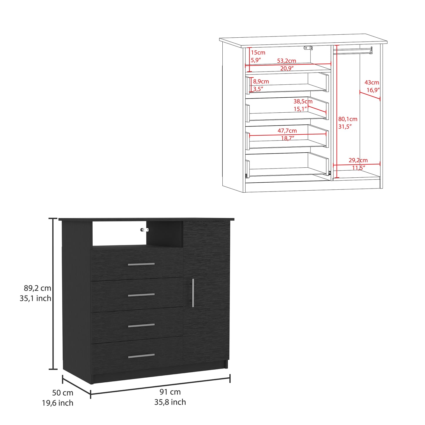 Preter 3 Piece Bedroom Set, Black Wengue Finish