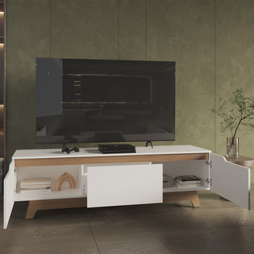 Woodall Tv Stand, Two Doors Modern Entertainment Center, Open Shelves And Cable Management