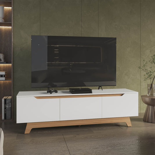Woodall Tv Stand, Two Doors Modern Entertainment Center, Open Shelves And Cable Management