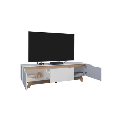 Woodall Tv Stand, Two Doors Modern Entertainment Center, Open Shelves And Cable Management