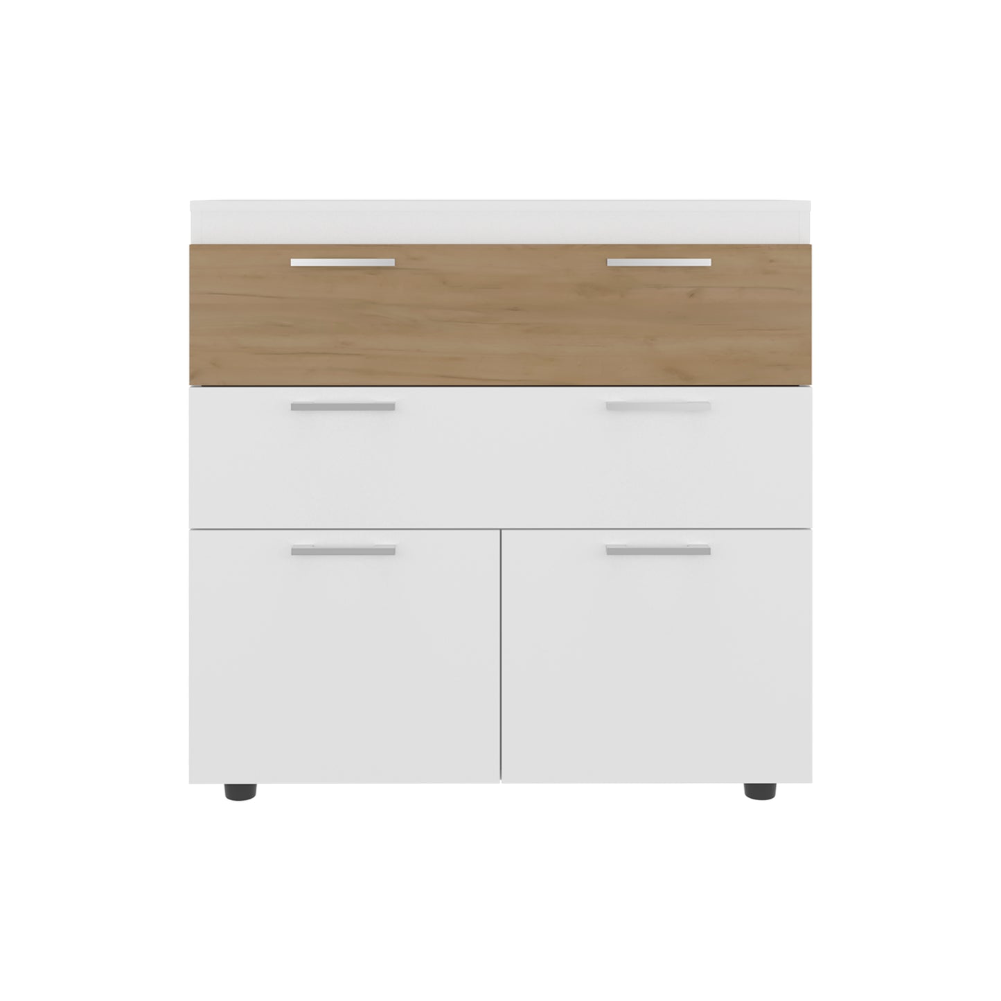 Belton Freestanding Bedroom Dresser Cabinet with Two Standard Drawers, and Two Drop-Down Doors with Low Cabinet Shelves, Bedroom Storage Option