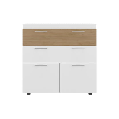 Belton Freestanding Bedroom Dresser Cabinet with Two Standard Drawers, and Two Drop-Down Doors with Low Cabinet Shelves, Bedroom Storage Option