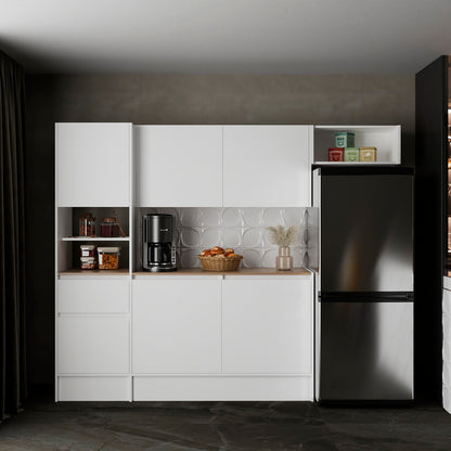 Dal Kitchen Cabinet Set, Multi-Storage Modular System with Upper Wall Cabinets, Base Cabinets, Open Shelves & Wide Countertop, Engineered Wood