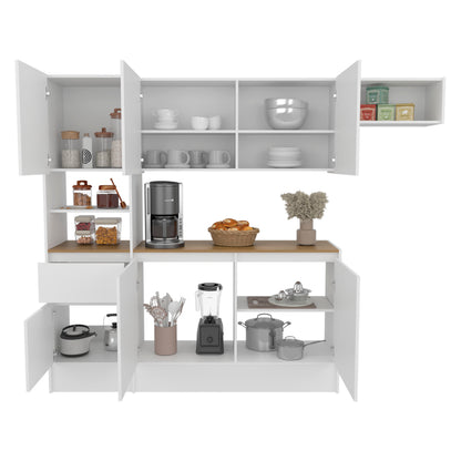 Dal Kitchen Cabinet Set, Multi-Storage Modular System with Upper Wall Cabinets, Base Cabinets, Open Shelves & Wide Countertop, Engineered Wood