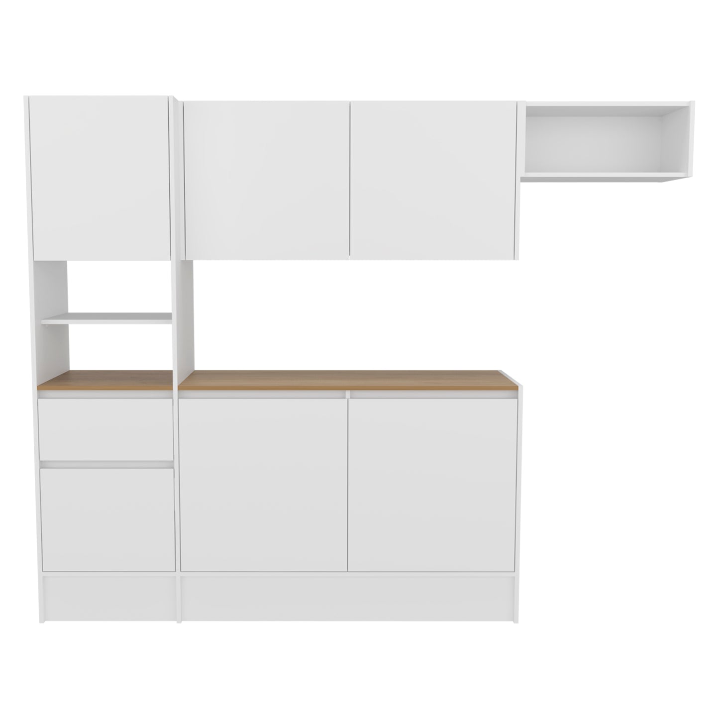 Dal Kitchen Cabinet Set, Multi-Storage Modular System with Upper Wall Cabinets, Base Cabinets, Open Shelves & Wide Countertop, Engineered Wood