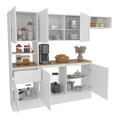 Dal Kitchen Cabinet Set, Multi-Storage Modular System with Upper Wall Cabinets, Base Cabinets, Open Shelves & Wide Countertop, Engineered Wood