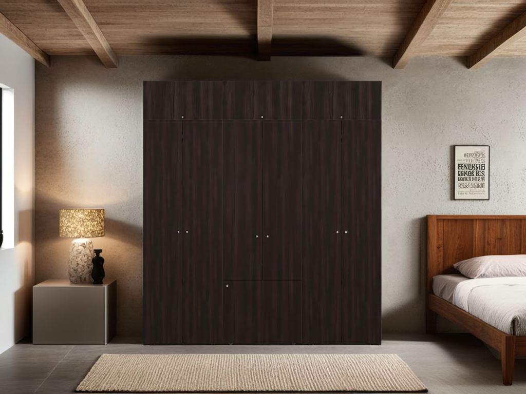 Home 6 Piece, 10 Door Closet System, Top Storage Shelves, Wide Armoire for Bedroom Storage and Organization, Natural Oak
