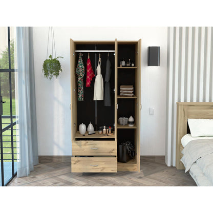 Austral 3 Doors Armoire, Metal Rod, Two Drawers, Single Door, Double Door Cabinets