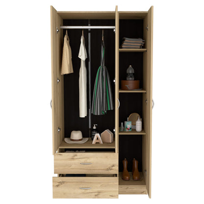 Austral 3 Doors Armoire, Metal Rod, Two Drawers, Single Door, Double Door Cabinets