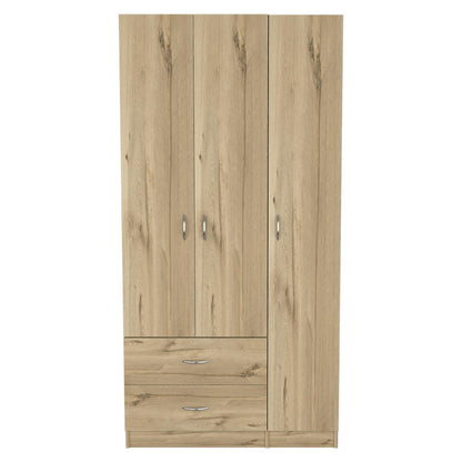 Austral 3 Doors Armoire, Metal Rod, Two Drawers, Single Door, Double Door Cabinets