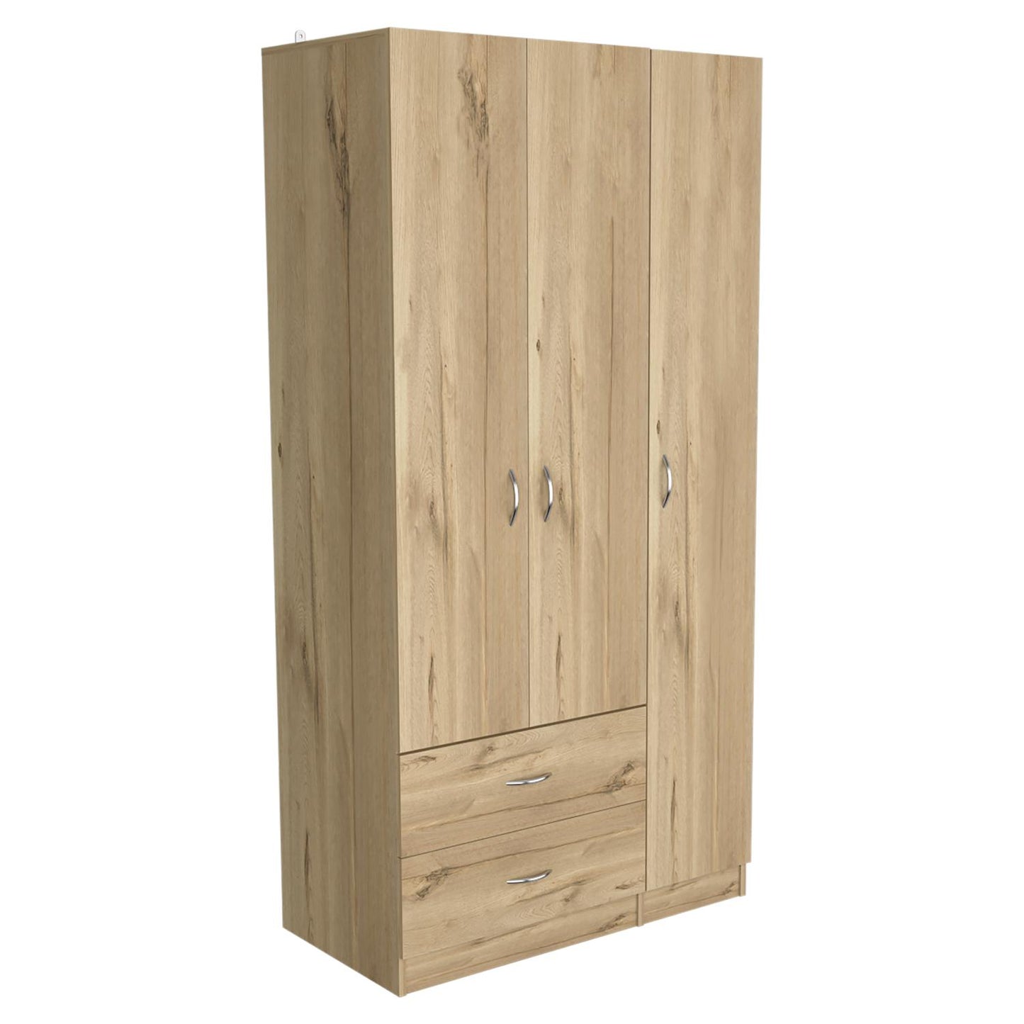 Austral 3 Doors Armoire, Metal Rod, Two Drawers, Single Door, Double Door Cabinets
