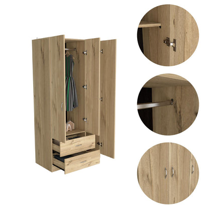 Austral 3 Doors Armoire, Metal Rod, Two Drawers, Single Door, Double Door Cabinets