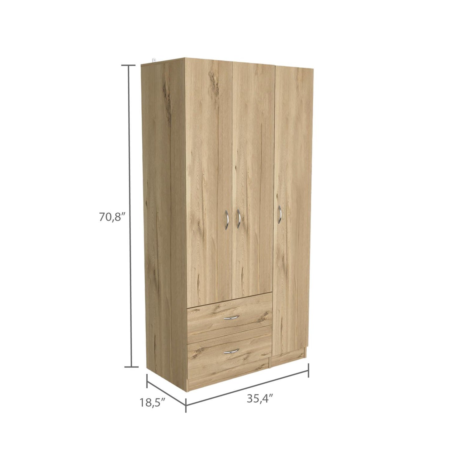 Austral 3 Doors Armoire, Metal Rod, Two Drawers, Single Door, Double Door Cabinets