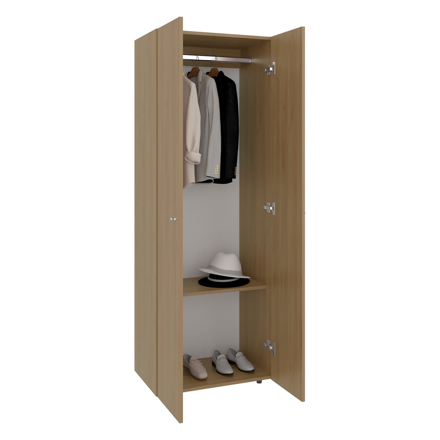 Home 2-Door Closet System Armoire with Hanging Rod and Storage Shelf, Modern Bedroom Organization Storage, Space-Saving Wardrobe for Jackets, Dresses, and Folded Garments in Contemporary Bedrooms