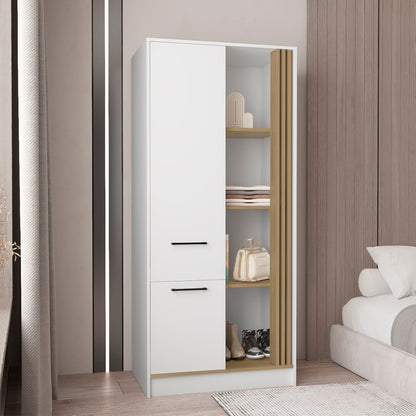 Vance Armoire With Double Doors, Interior Hanging Rod And Shelves, Freestanding Modern Wardrobe Closet