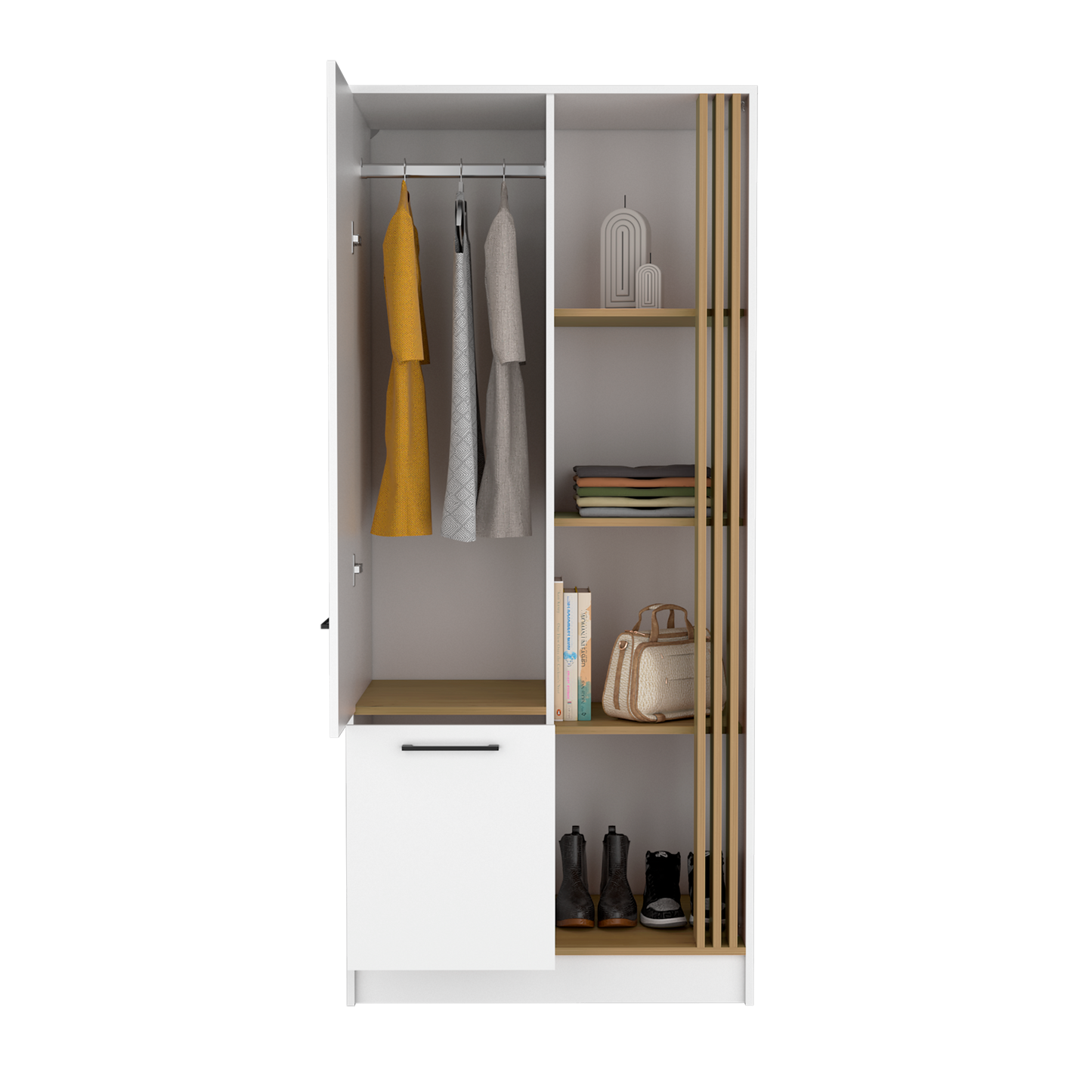 Vance Armoire With Double Doors, Interior Hanging Rod And Shelves, Freestanding Modern Wardrobe Closet