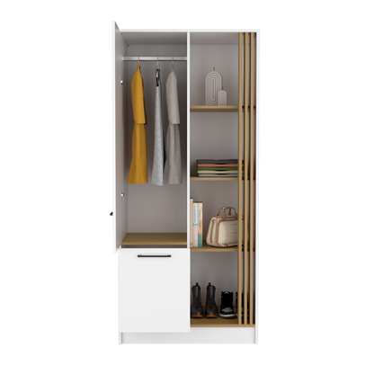 Vance Armoire With Double Doors, Interior Hanging Rod And Shelves, Freestanding Modern Wardrobe Closet