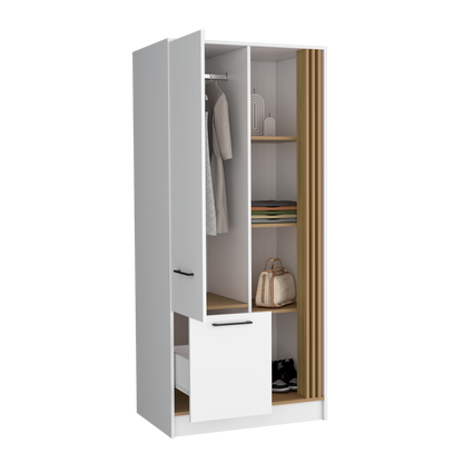 Vance Armoire With Double Doors, Interior Hanging Rod And Shelves, Freestanding Modern Wardrobe Closet