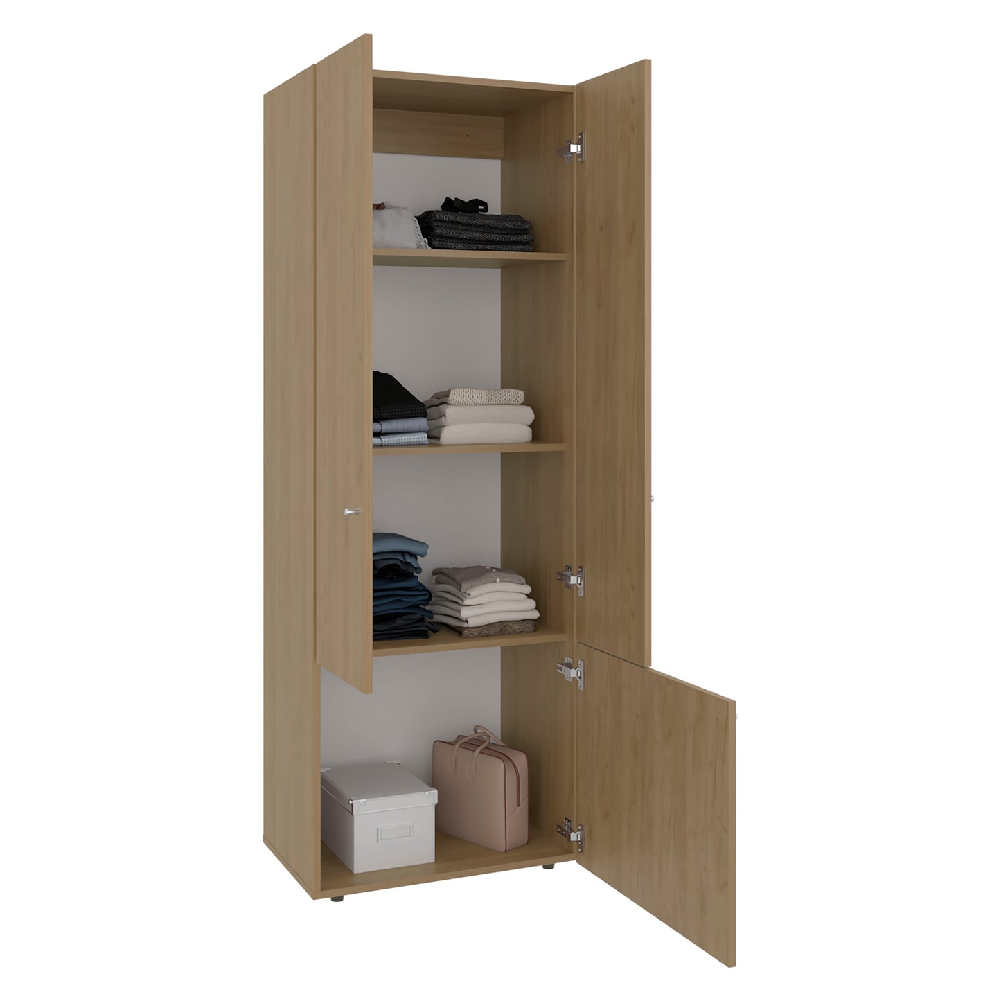 Home 3 Door Closet System with Hanging Rod for clothes and interior Shelves, Manufactured Wood Freestanding Bedroom Storage, Utility Room or Laundry Room Furniture