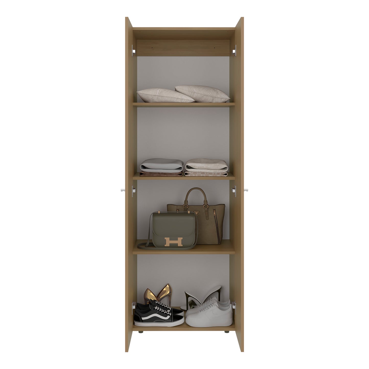 Home 2 Door Closet System, Four Fixed Shelves, Compact Wardrobe for Bedroom Organization, Laundry Room Organization, Utility Room Organization, Freestanding Storage Furniture
