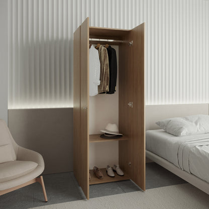 Home 2 Doors Closet System Armoire, Hanging Rod and Storage Shelf, Modern Armoire for Bedroom Organization Storage