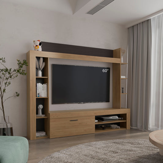 Cecil Entertainment Center and TV Stand with Open Below Shelves and Storage Compartments with One Door