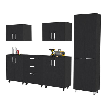 Lima 6 Piece Garage Set, 2 Wall Cabinets + 2 Storage Cabinets + Drawer Base Cabinet + Pantry Cabinet, Black Wengue Finish