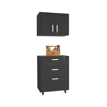 Borgata 2 Piece Garage Set, Wall Cabinet +  Drawer Base Cabinet, Black Wengue Finish