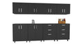 Burton 8 Piece Garage Set, 4 Wall Cabinets + 2 Storage Cabinets + 2 Drawer Cabinets, Black Wengue Finish