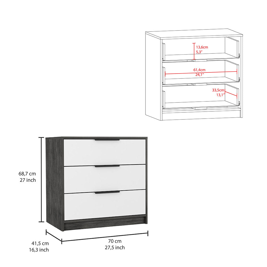 Tuhome Kaia 3 Drawers Dresser with Spacious Storage, Modern Superior Top for Décor, Functional Bedroom Organizer for Clothing and Essentials, Contemporary Space-Saving Furniture with Smooth Metal Hardware