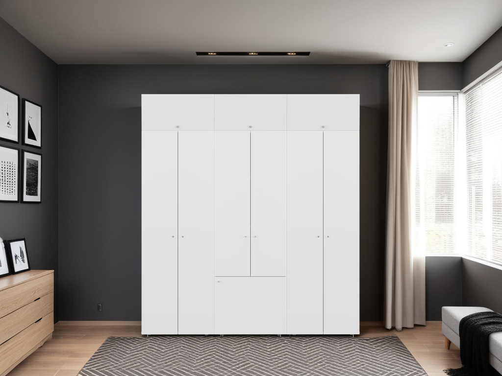 Home 6 Piece, 10 Door Closet System, Top Storage Shelves, Wide Armoire for Bedroom Storage and Organization, Natural Oak
