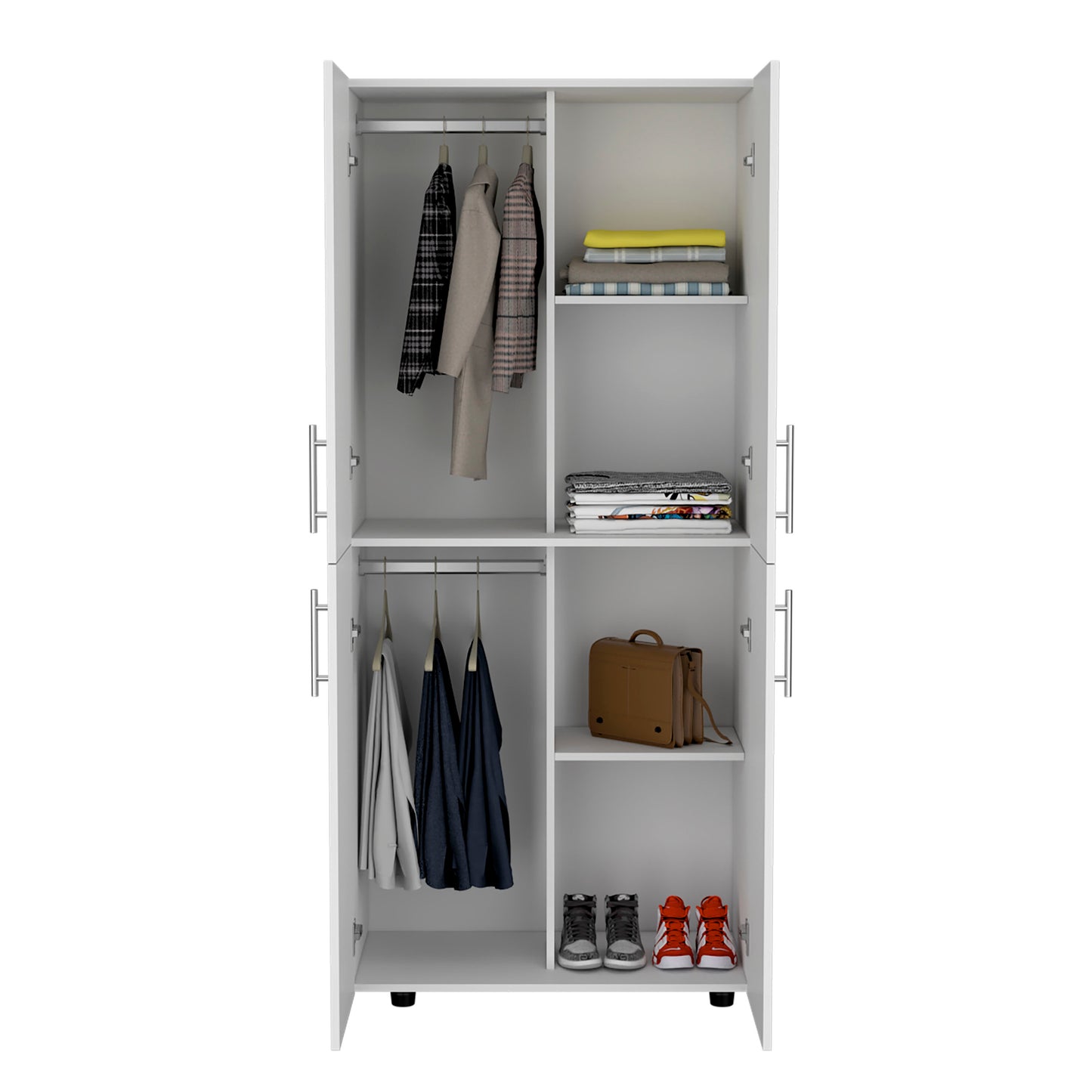 Hazel 70" High Four-Door Armoire Wardrove Closet Cabinet, Six Shelves and Two Hanging Rods, Bedroom Clothes Storage Cabinet Organizer