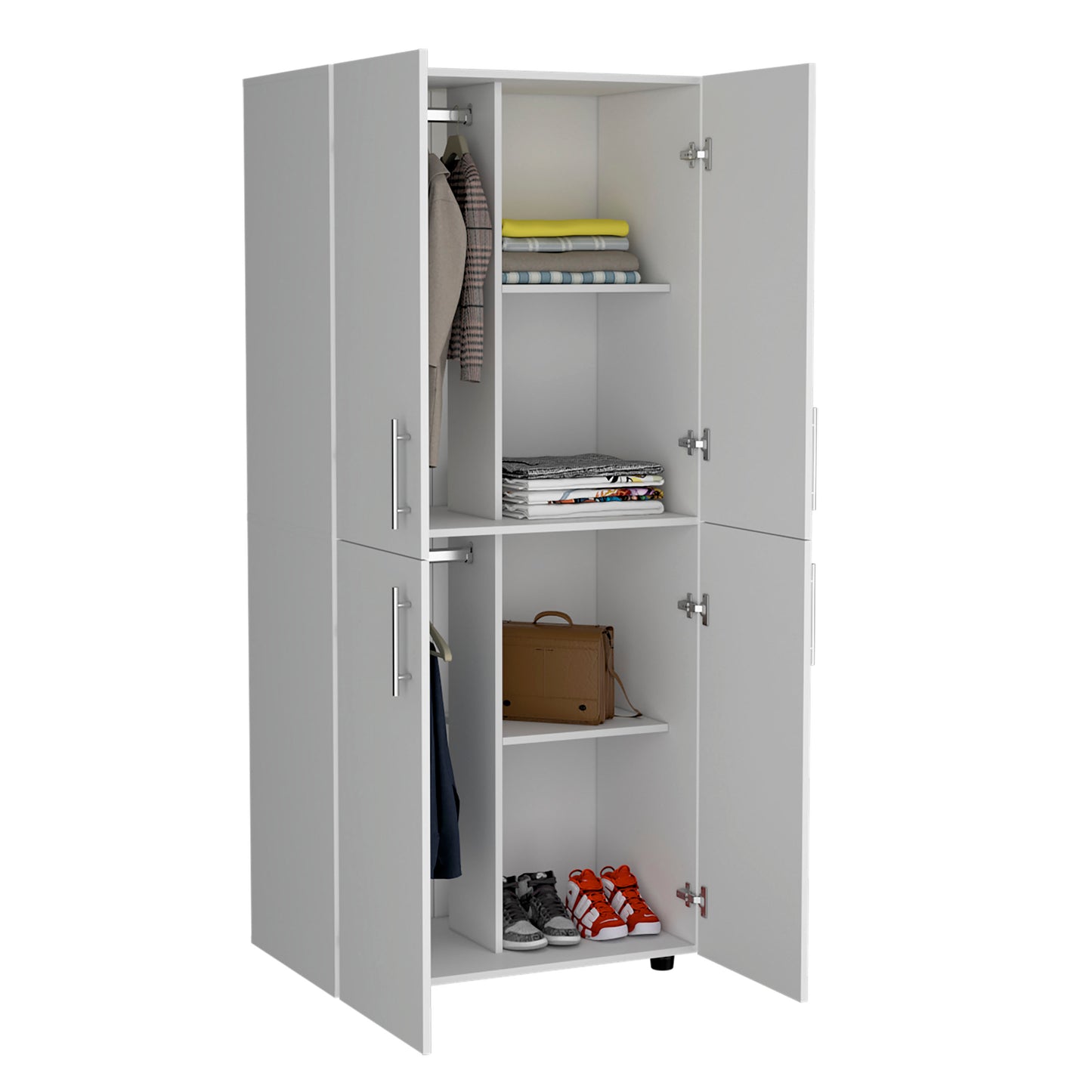 Hazel 70" High Four-Door Armoire Wardrove Closet Cabinet, Six Shelves and Two Hanging Rods, Bedroom Clothes Storage Cabinet Organizer