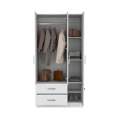 Sebree 71" High Armoire Wardrove Closet with 2 Drawers, Four Doors , Three Cabinet , Six Shelves and Hanging Rod, Bedroom Clothes Storage Cabinet Organizer