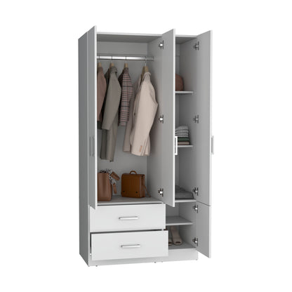 Sebree 71" High Armoire Wardrove Closet with 2 Drawers, Four Doors , Three Cabinet , Six Shelves and Hanging Rod, Bedroom Clothes Storage Cabinet Organizer