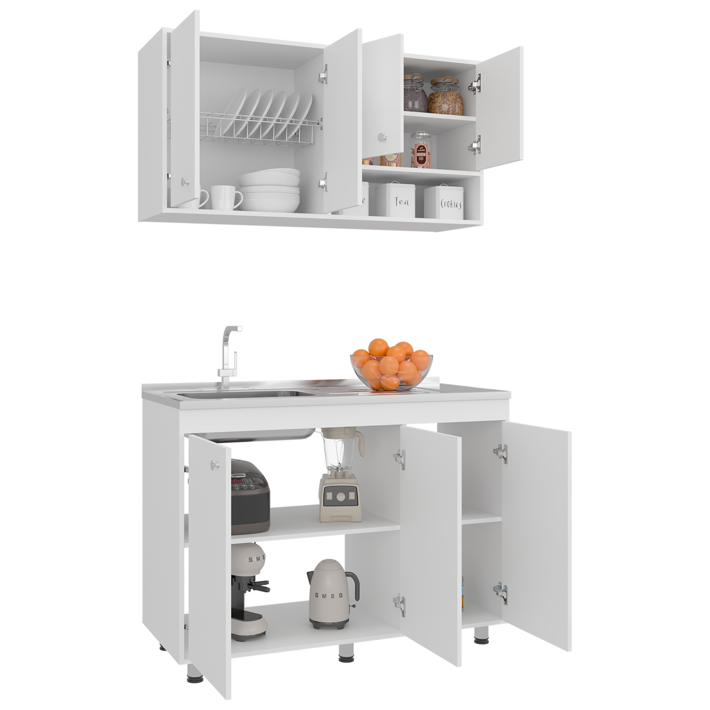 Napoleon Kitchen Cabinet Set for Home Kitchen Storage and Organization, Multi-Unit Cabinet Solution with Clean Design for Pantry and Prep Areas, Modern Style, White Finish