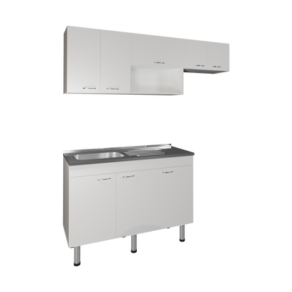 Oceana 2-Pc Kitchen Cabinet Set With Stainless Steel Sink, Eigth Shelves, Three-Door Base Cabinet , Five-Door Wall Cabinet, Kitchen, Storage Cabinet, Garage