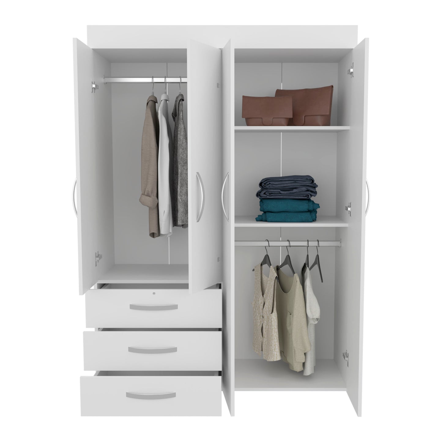 Denver Armoire with 3 Drawers, Four Doors