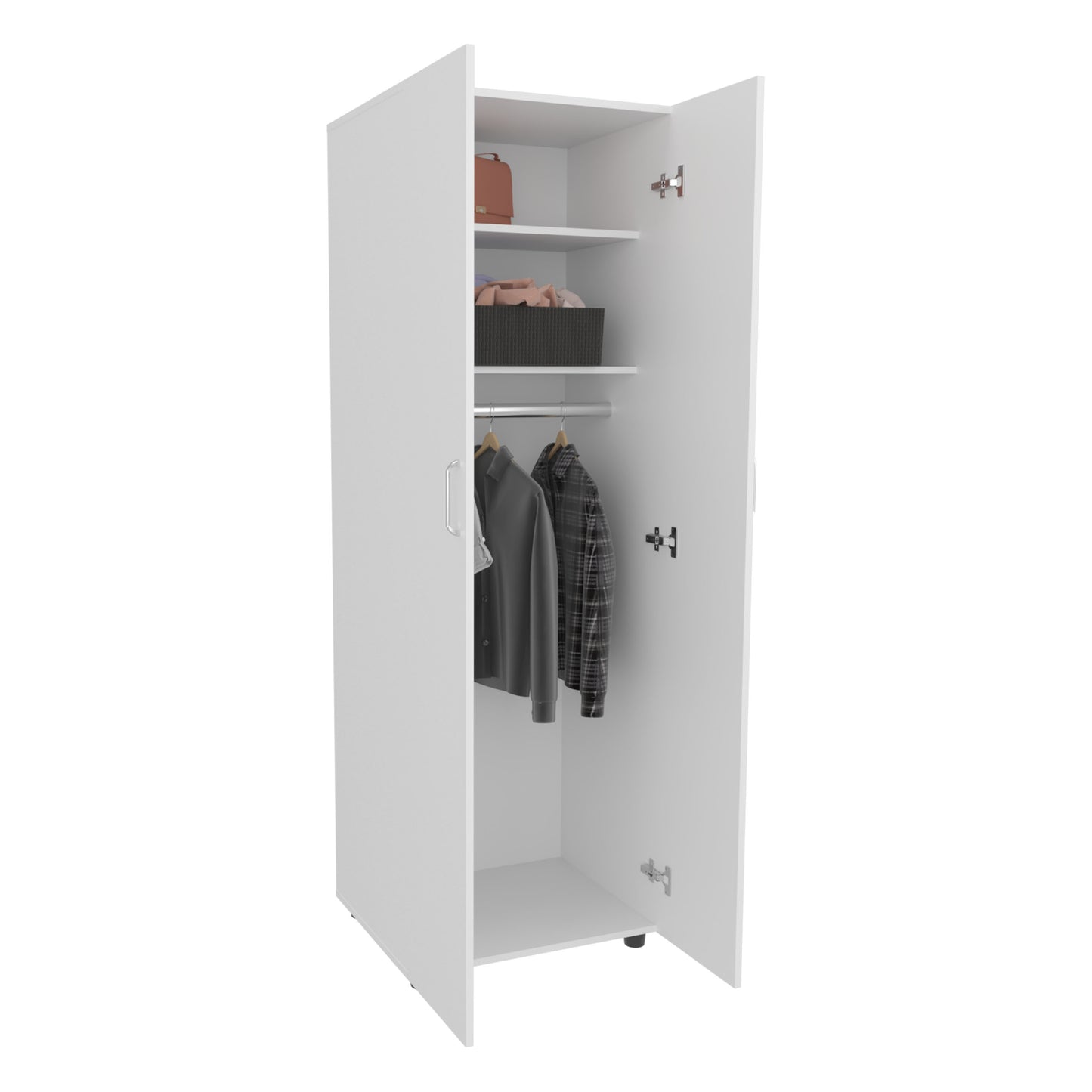 Aurora 70" Tall Bedroom Armoire with Double Doors, Hanging Rod, Two Interior Shelves and Bottom Shoe Shelf, Adjustable Legs, Wall Anchor for Safety, Modern Wardrobe Storage Cabinet