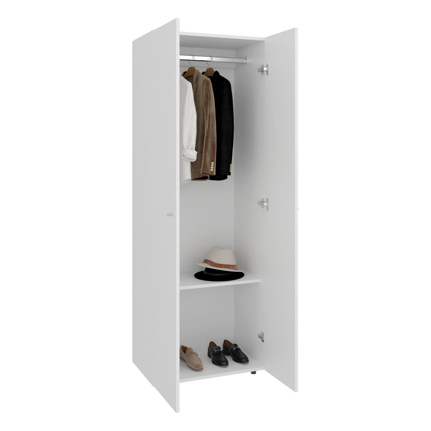 Home 2-Door Closet System Armoire with Hanging Rod and Storage Shelf, Modern Bedroom Organization Storage, Space-Saving Wardrobe for Jackets, Dresses, and Folded Garments in Contemporary Bedrooms