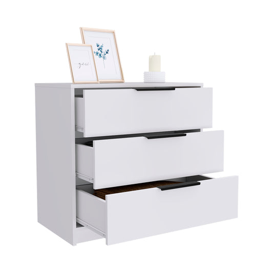 Tuhome Kaia 3 Drawers Dresser with Spacious Storage, Modern Superior Top for Décor, Functional Bedroom Organizer for Clothing and Essentials, Contemporary Space-Saving Furniture with Smooth Metal Hardware