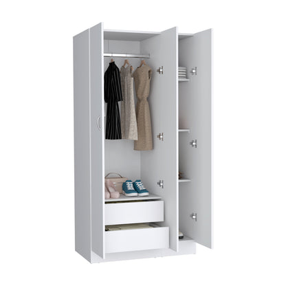 Ohio Armoire Wardrobe with 3-Doors, 2-Drawers, 4-Tier Shelves