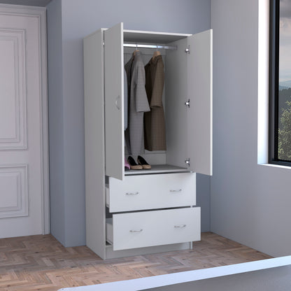 Taly Armoire with Double Doors, 2 Drawers, and Hanging Rod