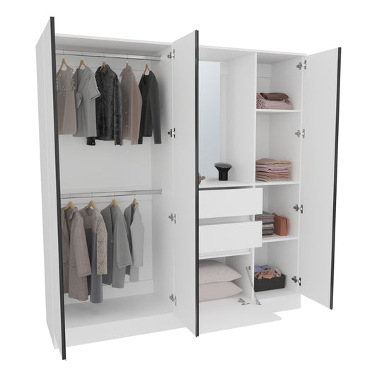 Kamelot Practical and Elegant Freestanding Armoire Wardrobe Double Door Design with Spacious Interior Featuring Hanging Rod and Interior Shelving for Comprehensive Bedroom Storage Solution