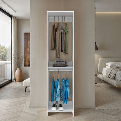 Eco Closet 2-Rod Wardrobe Organizer, Double Hanging Sections with Open Shelf, Space-Saving Freestanding Closet System, Engineered Wood
