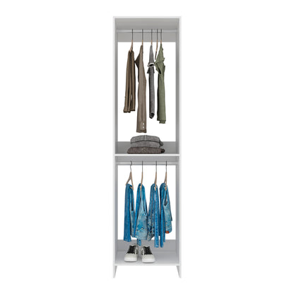 Eco Closet 2-Rod Wardrobe Organizer, Double Hanging Sections with Open Shelf, Space-Saving Freestanding Closet System, Engineered Wood