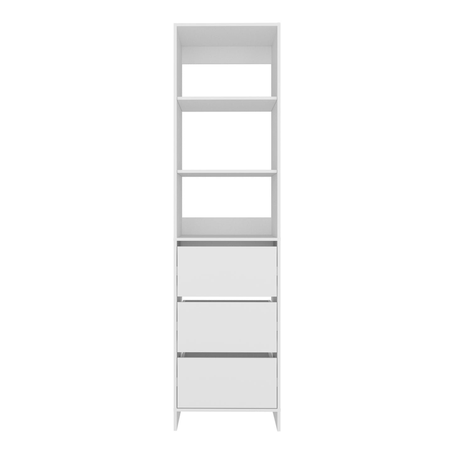 Eco Closet Free-Standing Wardrobe Tower with 3 Spacious Drawers, Open Shelves for Clothes, Bedroom Storage Organizer, Vertical Closet System for Small Spaces, Modern Space-Saving Clothing Cabinet