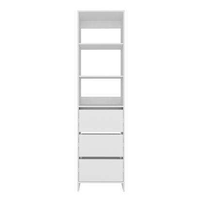 Eco Closet Free-Standing Wardrobe Tower with 3 Spacious Drawers, Open Shelves for Clothes, Bedroom Storage Organizer, Vertical Closet System for Small Spaces, Modern Space-Saving Clothing Cabinet