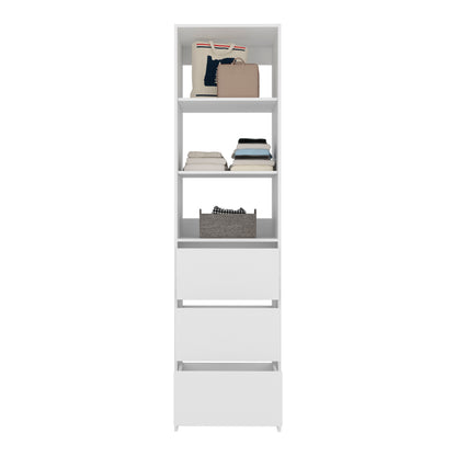 Eco Closet Free-Standing Wardrobe Tower with 3 Spacious Drawers, Open Shelves for Clothes, Bedroom Storage Organizer, Vertical Closet System for Small Spaces, Modern Space-Saving Clothing Cabinet