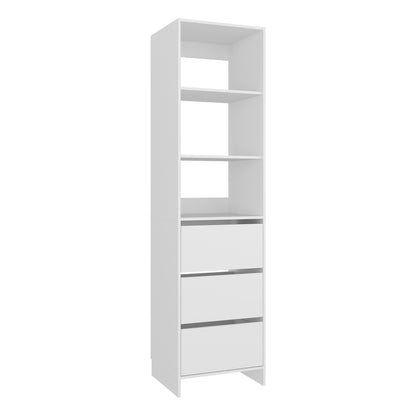 Eco Closet Free-Standing Wardrobe Tower with 3 Spacious Drawers, Open Shelves for Clothes, Bedroom Storage Organizer, Vertical Closet System for Small Spaces, Modern Space-Saving Clothing Cabinet